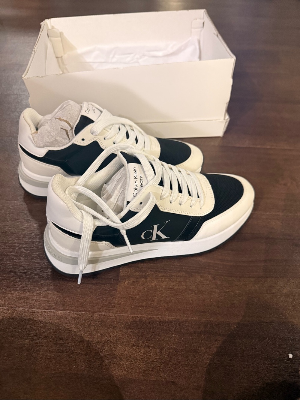 Calvin Klein Black and White Logo Lace-Up Sneakers.. Brand New! Never Worn